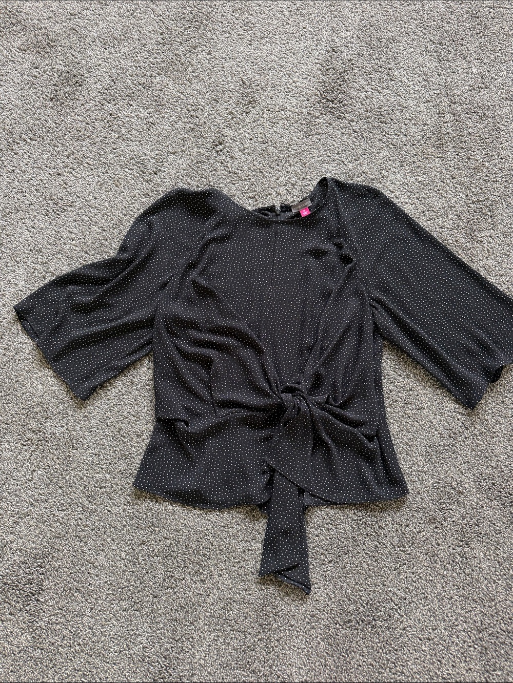 Vince Camuto Black Polka Dot Tie-Front Blouse
